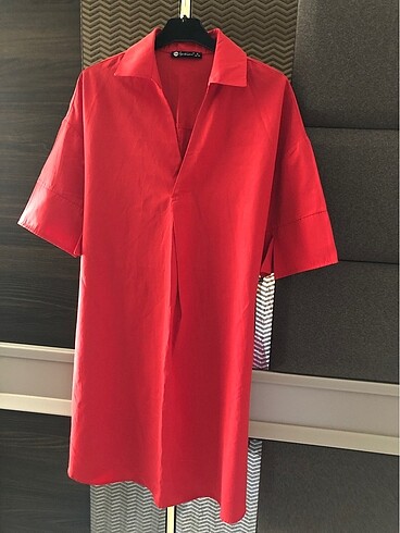 BSL FASHION Kırmızı gömlek elbise