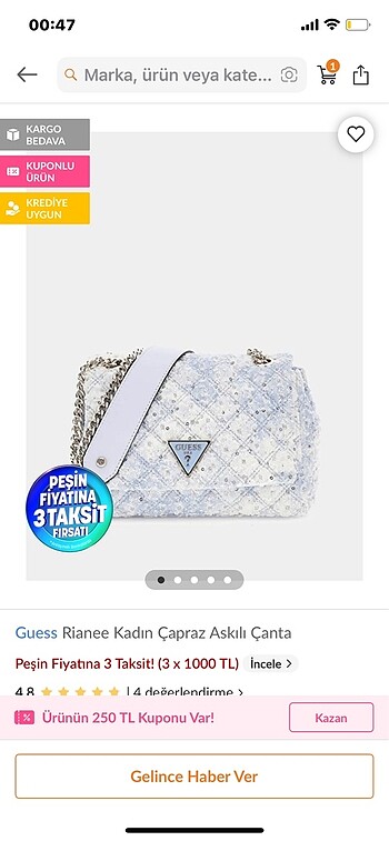 guess mavi simli çanta