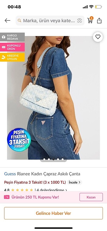 Guess guess mavi simli çanta
