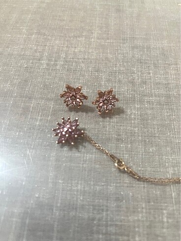 925 ayar pembe/ lila lotus takım
