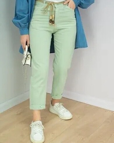 Açık yeşil denim pantalon