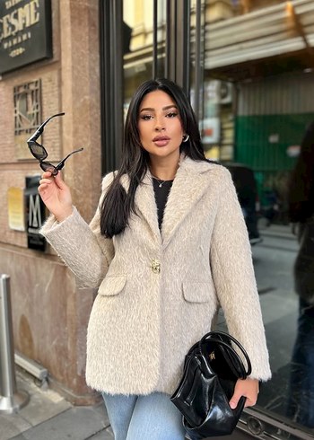 Zara Gold Düğmeli Beyaz Kaşe Kaban 38 Beden