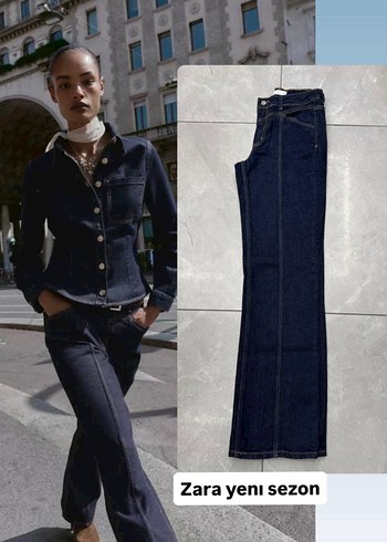 Zara Kadın Lacivert Düğmeli Regular Fit Jean 44 Beden