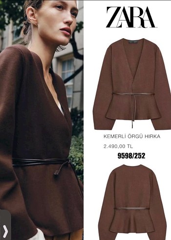 Zara Kahverengi Kemerli Standart Beden Hırka