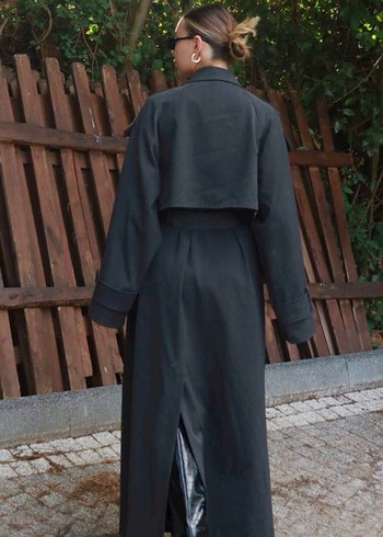 Zara Kadın Füme L Beden Oversıze Uzun Pamuklu Trençkot