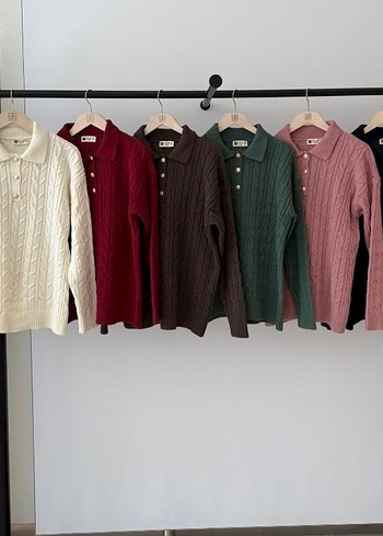 Zara Standart Beden Triko Polo Yaka Kazak Bordo