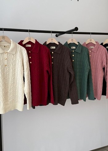 Standart Beden Triko Polo Yaka Kazak Bordo