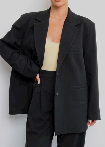 Siyah Pamuklu  Oversıze Blazer Ceket S Beden - Görsel 7