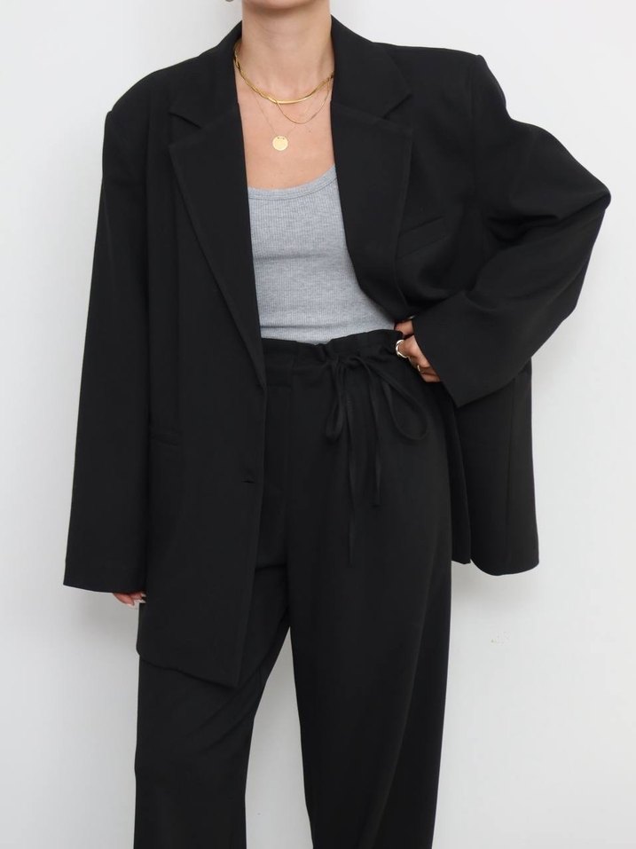 Siyah Pamuklu  Oversıze Blazer Ceket S Beden - Görsel 2