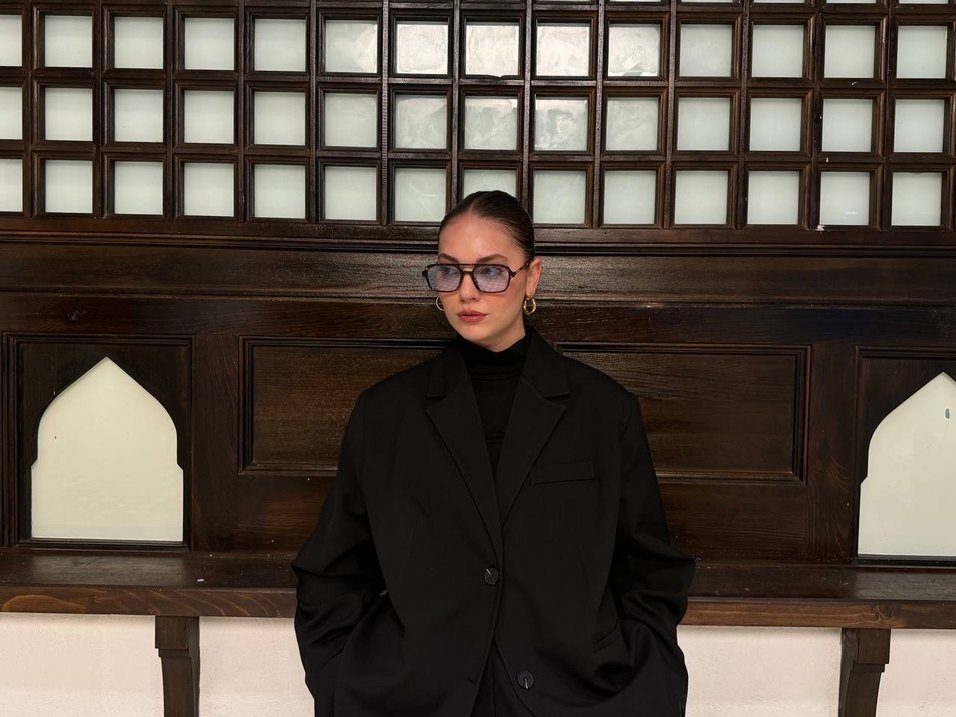 Siyah Kadın Oversıze Blazer Pamuklu Ceket M Beden - Görsel 3