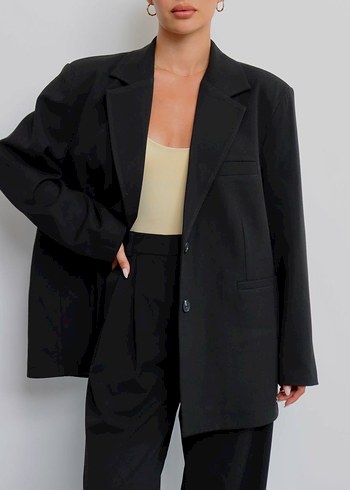 Kadın Siyah Blazer Oversıze Ceket S Beden - Görsel 5