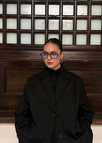 Siyah Kadın Oversıze Pamuklu Blazer Ceket M Beden - Görsel 3