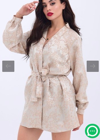 Krem Yılan Desenli Mini Kadın Kimono S Beden