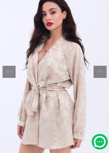 s Beden ten rengi Renk Krem Yılan Desenli Mini Kadın Kimono S Beden
