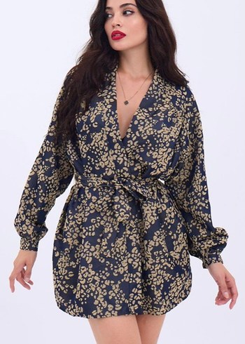 Pierre Cardin Kadın Lacivert Gold Detaylı Kuşaklı Kimono M Beden