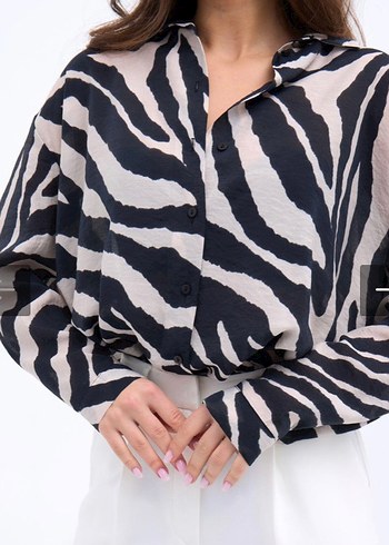 l Beden Zebra Desenli Düğmeli Kadın Gömlek L Beden