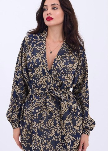 l Beden mavi Renk Lacivert Yılan Desenli Uzun Kadın Kimono L Beden