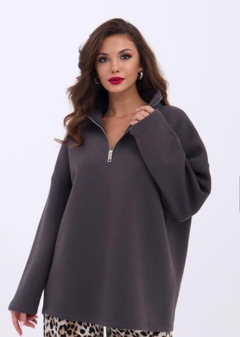 Zara Gri Yarım Fermuarlı Kadın Sweatshirt S-M Beden