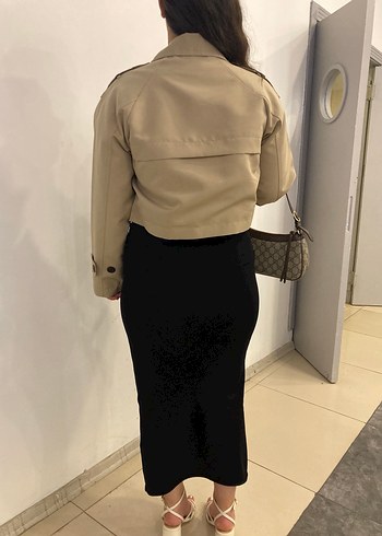 l Beden camel Renk Bej Kısa Zara Kadın Trençkot L Beden