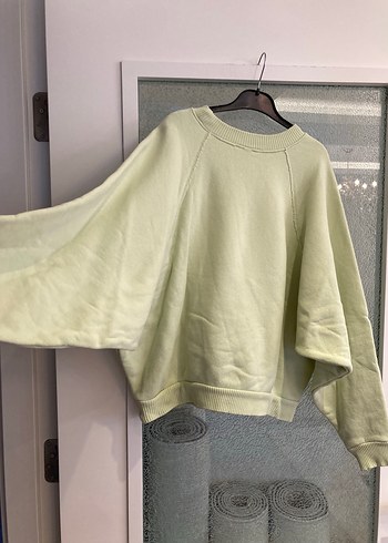 Bershka Kadın Pastel Yeşil Bisiklet Yaka Sweatshirt Oversıze Yarasa Kol