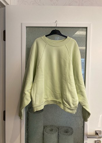 Kadın Pastel Yeşil Bisiklet Yaka Sweatshirt Oversıze Yarasa Kol