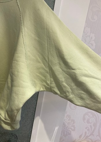 xxl Beden yeşil Renk Kadın Pastel Yeşil Bisiklet Yaka Sweatshirt Oversıze Yarasa Kol