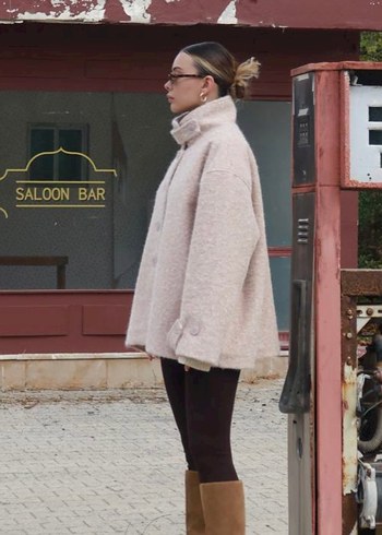 Zara Siyah Yünlü Kürklü Midi Kadın Kaban S Beden