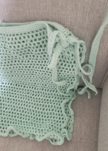 Turkuaz Dantel Mini Bikini Takımı el örgüsü - Görsel 8