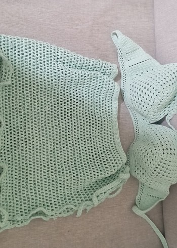 Turkuaz Dantel Mini Bikini Takımı el örgüsü - Görsel 3
