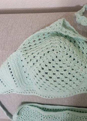 Turkuaz Dantel Mini Bikini Takımı el örgüsü - Görsel 7