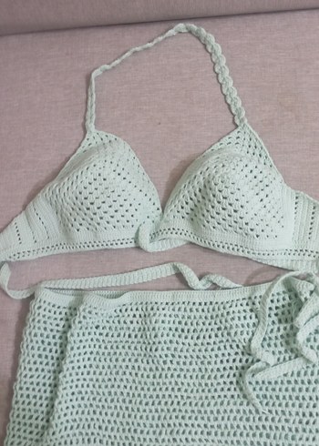 Turkuaz Dantel Mini Bikini Takımı el örgüsü - Görsel 5