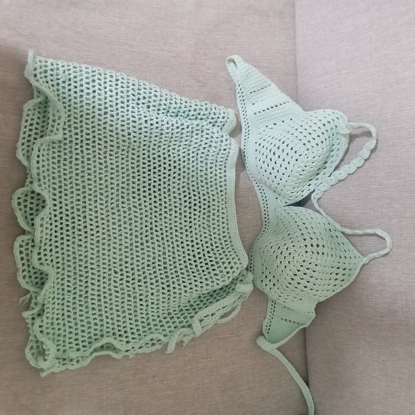 Turkuaz Dantel Mini Bikini Takımı el örgüsü - Görsel 2