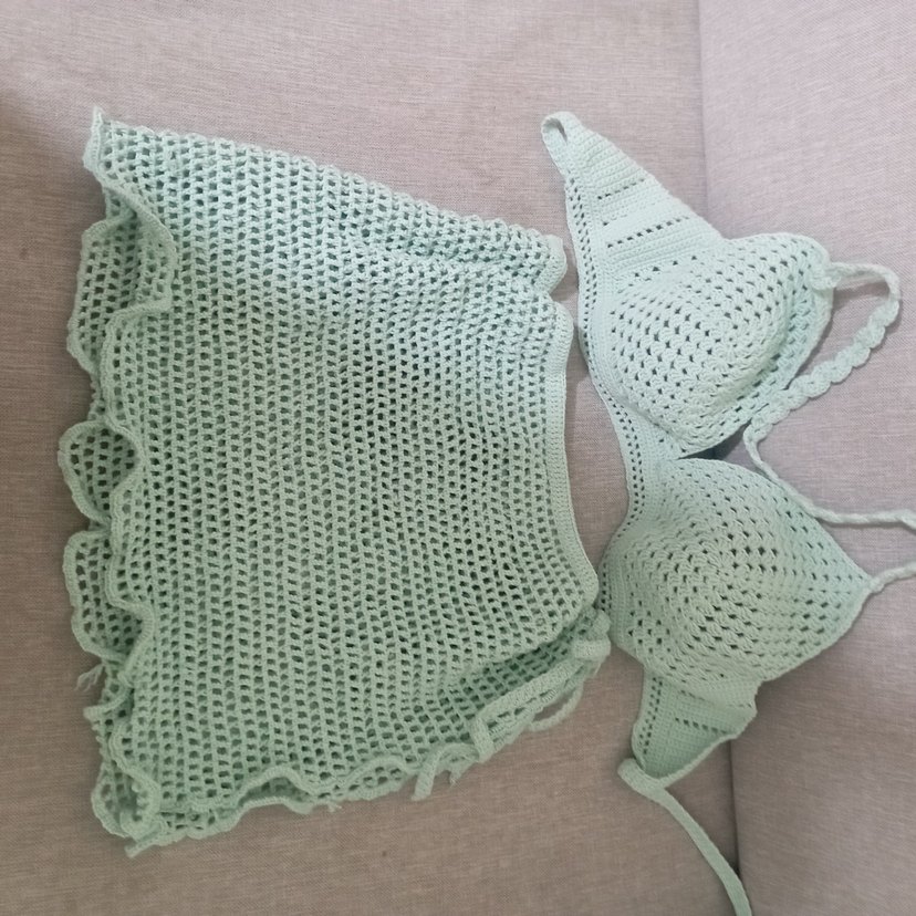 Turkuaz Dantel Mini Bikini Takımı el örgüsü - Görsel 3