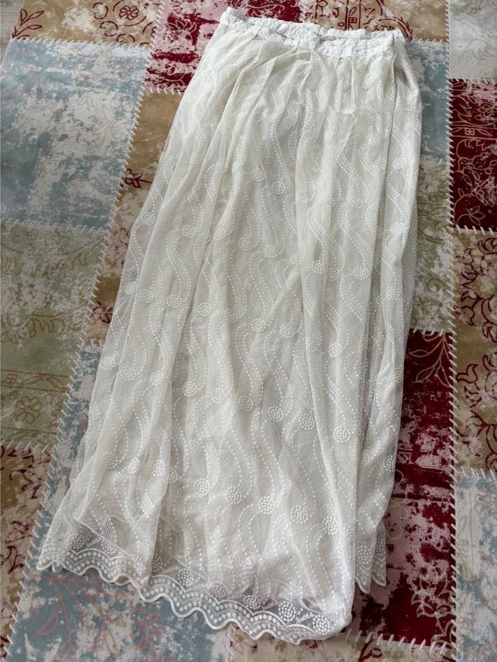 Bohem Tarz Beyaz Nakışlı Tül Perde - Görsel 5