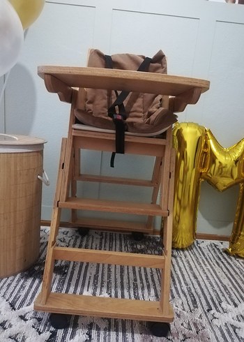 Beden camel Renk Bej Ahşap Bebek Mama Sandalyesi
