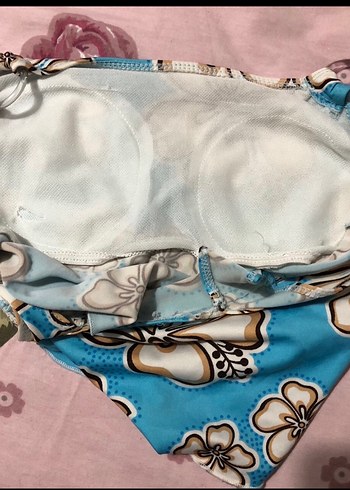 Mavi Çiçek Desenli Mini Bohem Mayo Takımı - Görsel 3