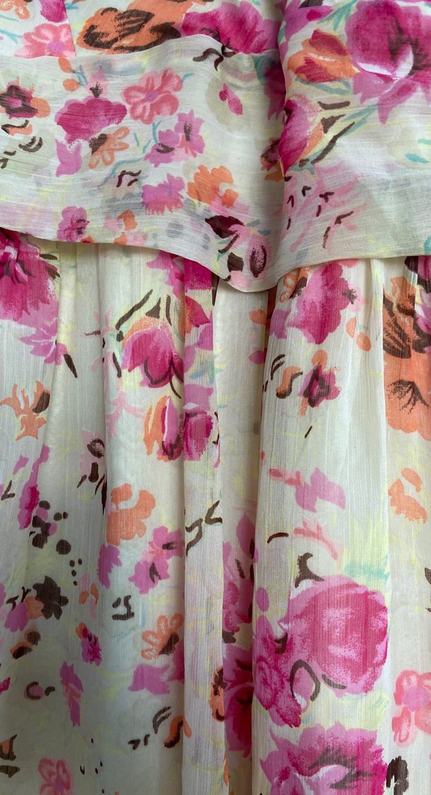 Pembe Çiçekli V Yaka  Midi Elbise - Görsel 2