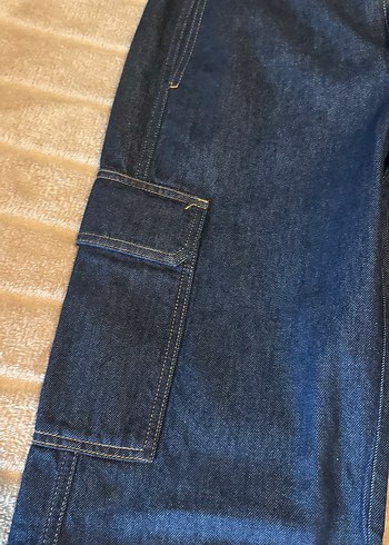 Zara Parlak Lacivert Bol Kesim Midi Kadın Kot Pantolon
