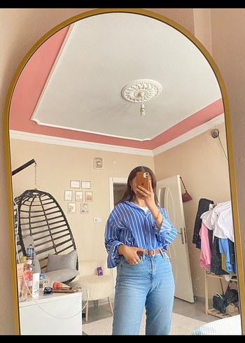 Mavi Bağlama Desenli Denim Kadın Gömlek - Görsel 2