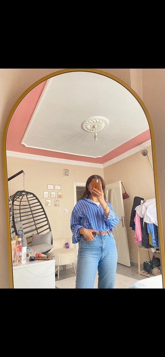 Mavi Bağlama Desenli Denim Kadın Gömlek - Görsel 2