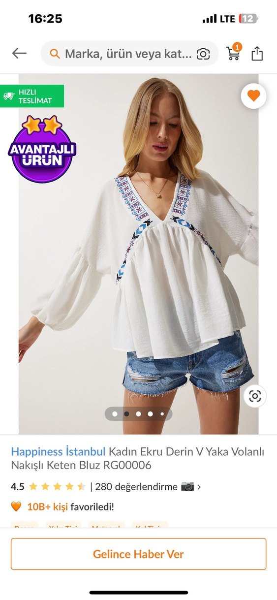 Nakışlı V Yaka Beyaz Bohem Kadın Bluz - Görsel 2