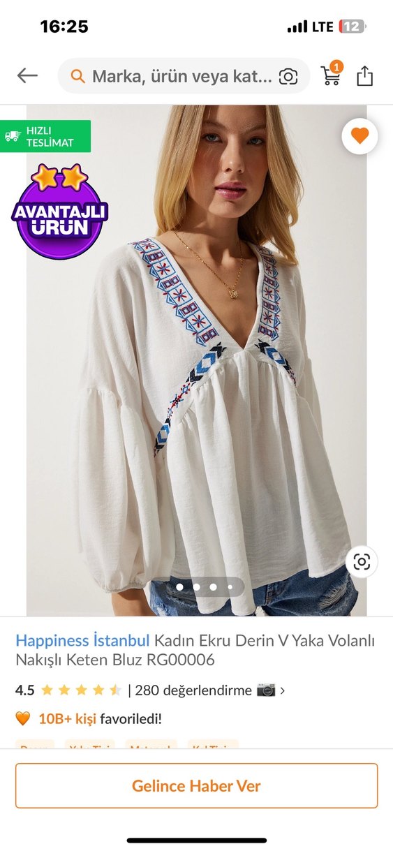 Nakışlı V Yaka Beyaz Bohem Kadın Bluz - Görsel 3