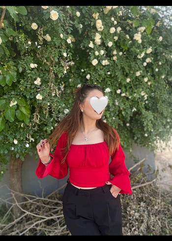 Kırmızı Balon Kol Straplez Crop Top - Görsel 2