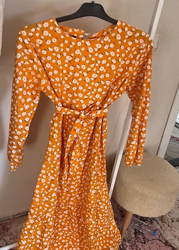 Sarı Uzun Kollu Bohem Elbise - Görsel 3