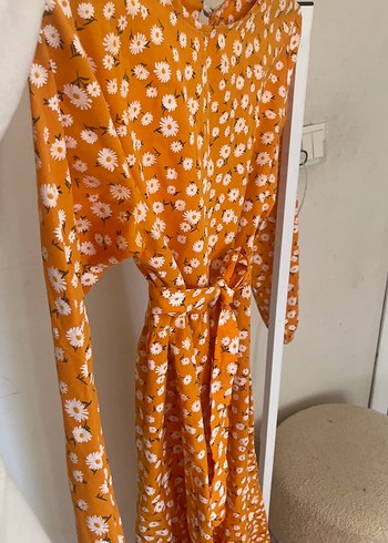 Sarı Uzun Kollu Bohem Elbise - Görsel 4