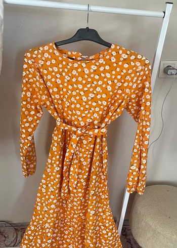 Sarı Uzun Kollu Bohem Elbise - Görsel 2