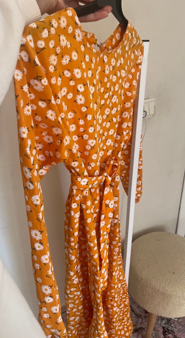 Sarı Uzun Kollu Bohem Elbise - Görsel 4