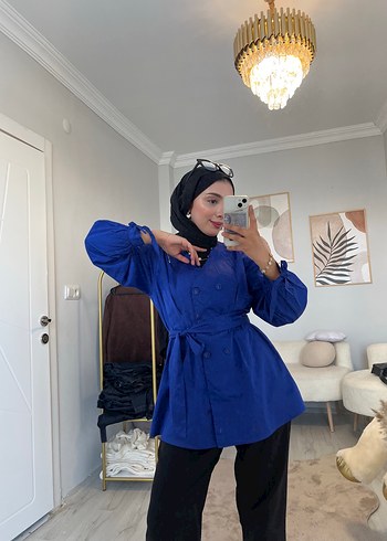 Kadın Lacivert Midi Kuşaklı Trençkot - Görsel 2