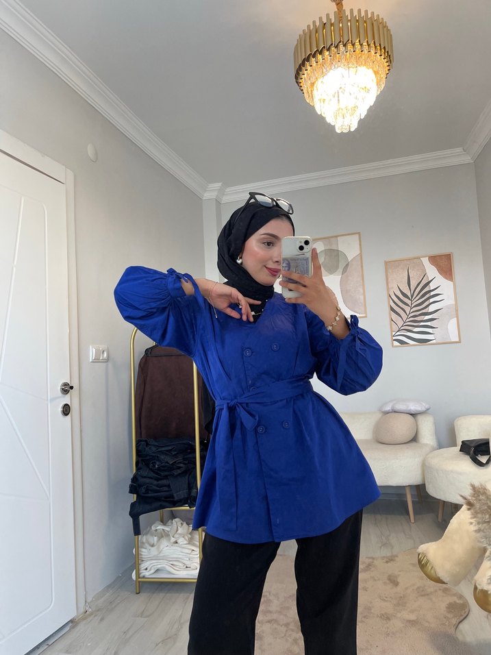 Kadın Lacivert Midi Kuşaklı Trençkot - Görsel 2