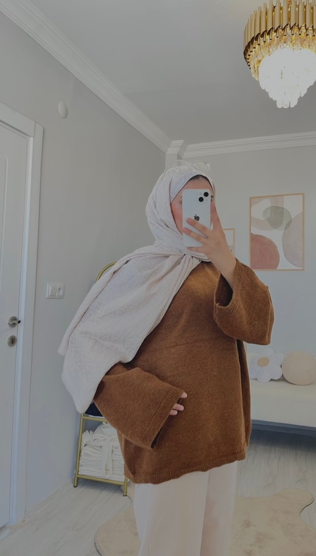 Camel Renk Örgü Kadın Kazak - Görsel 3